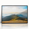 Framed wall art collection showcasing a stunning mountain landscape design in rich colors, featuring a sleek black frame that enhances its modern aesthetic. Ideal for home decor, this acrylic print adds a touch of nature-inspired elegance to any room.