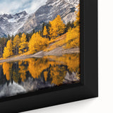 Framed canvas wall art showcasing a stunning mountain landscape with vibrant colors, ideal for home decor. Perfect for nature lovers seeking serene aesthetics.
