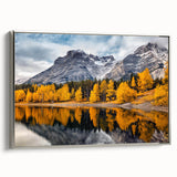 Framed canvas wall art showcasing a serene mountain landscape with silver accents, ideal for home decor, enhancing ambiance and tranquility in living spaces.