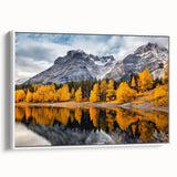 Framed canvas wall art depicting a breathtaking mountain landscape, showcasing vibrant colors and intricate details, perfect for enhancing any modern decor.