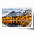 Mountain landscape wall art print showcasing a serene view of snow-capped peaks and lush green valleys, rolled for easy transport and display. Ideal for home decor.