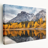 Stretched canvas wall art showcasing a serene mountain landscape in soft pastel colors, ideal for modern home decor, creating a tranquil atmosphere in any room.