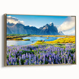 Framed canvas wall art featuring a stunning mountain landscape design with rich gold accents, perfect for adding elegance to home decor. Ideal for nature lovers.