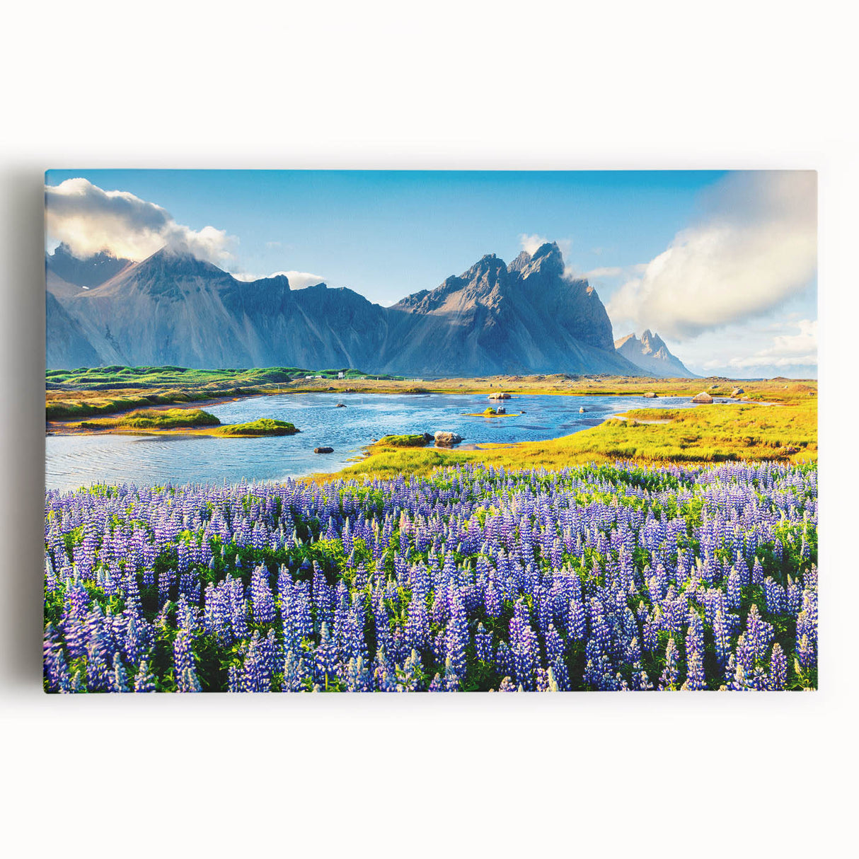 Stretched canvas wall art showcasing a vibrant mountain landscape with rich colors and intricate details, perfect for adding a natural touch to any home decor.