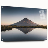 Acrylic glass wall art featuring a stunning mountain landscape design, showcasing vibrant colors and intricate details, elegantly displayed with pins for a contemporary aesthetic.