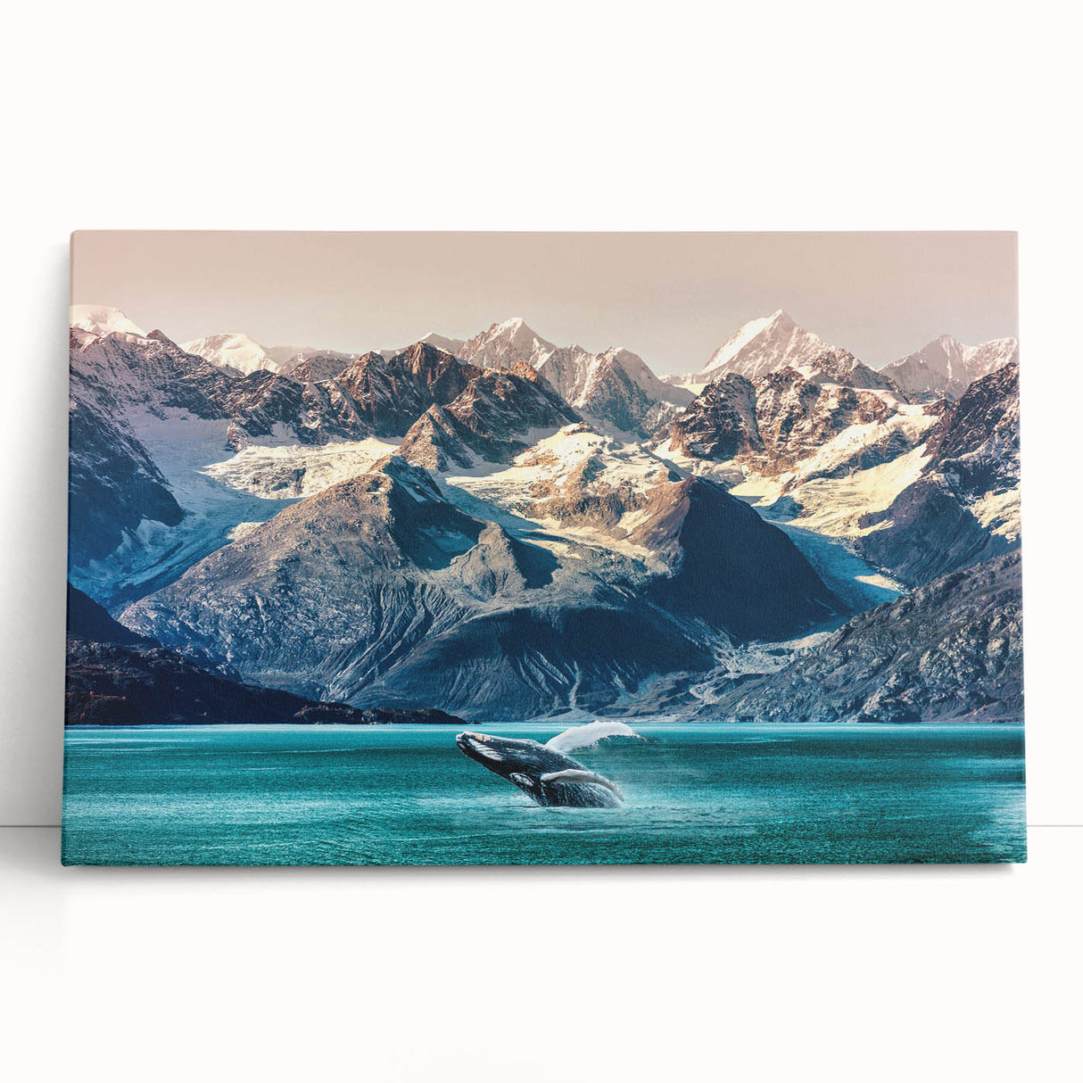 Stretched canvas wall art featuring a serene mountain landscape design with vibrant colors, perfect for home decor, showcasing nature's beauty and tranquility.