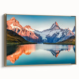 Framed canvas wall art showcasing a stunning mountain landscape with golden accents, perfect for home decor. Ideal for nature lovers and art enthusiasts.