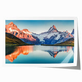 Mountain landscape wall art print showcasing majestic, snow-capped peaks under a vibrant blue sky, perfect for adding a natural touch to home decor.