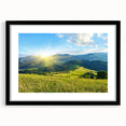 Framed wall art showcasing a stunning mountain landscape design, featuring a black mat and sleek black frame, perfect for modern home decor. The vibrant colors and intricate details capture the beauty of nature, enhancing any interior space.