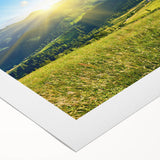 Stunning rolled canvas wall art depicting a serene mountain landscape with vibrant colors and intricate details, perfect for enhancing home decor.