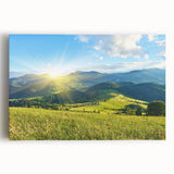 Stretched canvas wall art depicting a stunning mountain landscape with vibrant colors, ideal for home decor and adding a serene touch to any interior space.