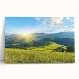 Stretched canvas wall art featuring a serene mountain landscape design, showcasing vibrant colors and intricate details, ideal for enhancing home decor.