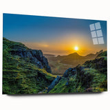 Acrylic glass wall art featuring a stunning mountain landscape design, showcasing vibrant colors and intricate details, perfect for contemporary home decor.