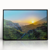 Framed wall art collection showcasing a stunning mountain landscape design with vibrant colors and intricate details, presented in a sleek black frame for modern decor.