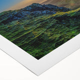 Stunning rolled canvas wall art showcasing a vibrant mountain landscape, featuring rich colors and intricate details, perfect for enhancing home decor.