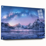 Acrylic glass wall art showcasing a vibrant mountain landscape design with vivid colors and intricate details, ideal for home decor and modern aesthetics.