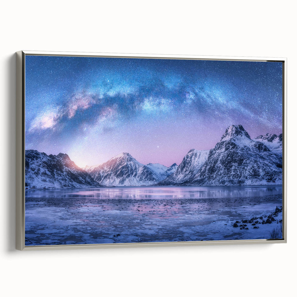 Framed canvas wall art showcasing a breathtaking mountain landscape design, featuring vibrant colors and intricate details, ideal for home decor enhancement.