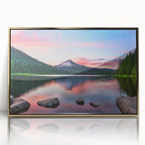 Framed wall art collection featuring a stunning mountain landscape design with a gold-accented acrylic front. Ideal for modern home decor and nature enthusiasts.
