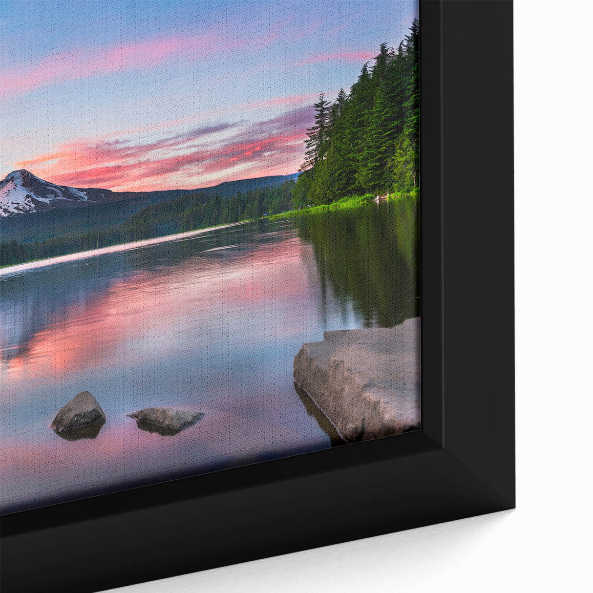 Framed canvas wall art showcasing a vibrant mountain landscape design, emphasizing bold colors and intricate details that enhance home decor aesthetics.