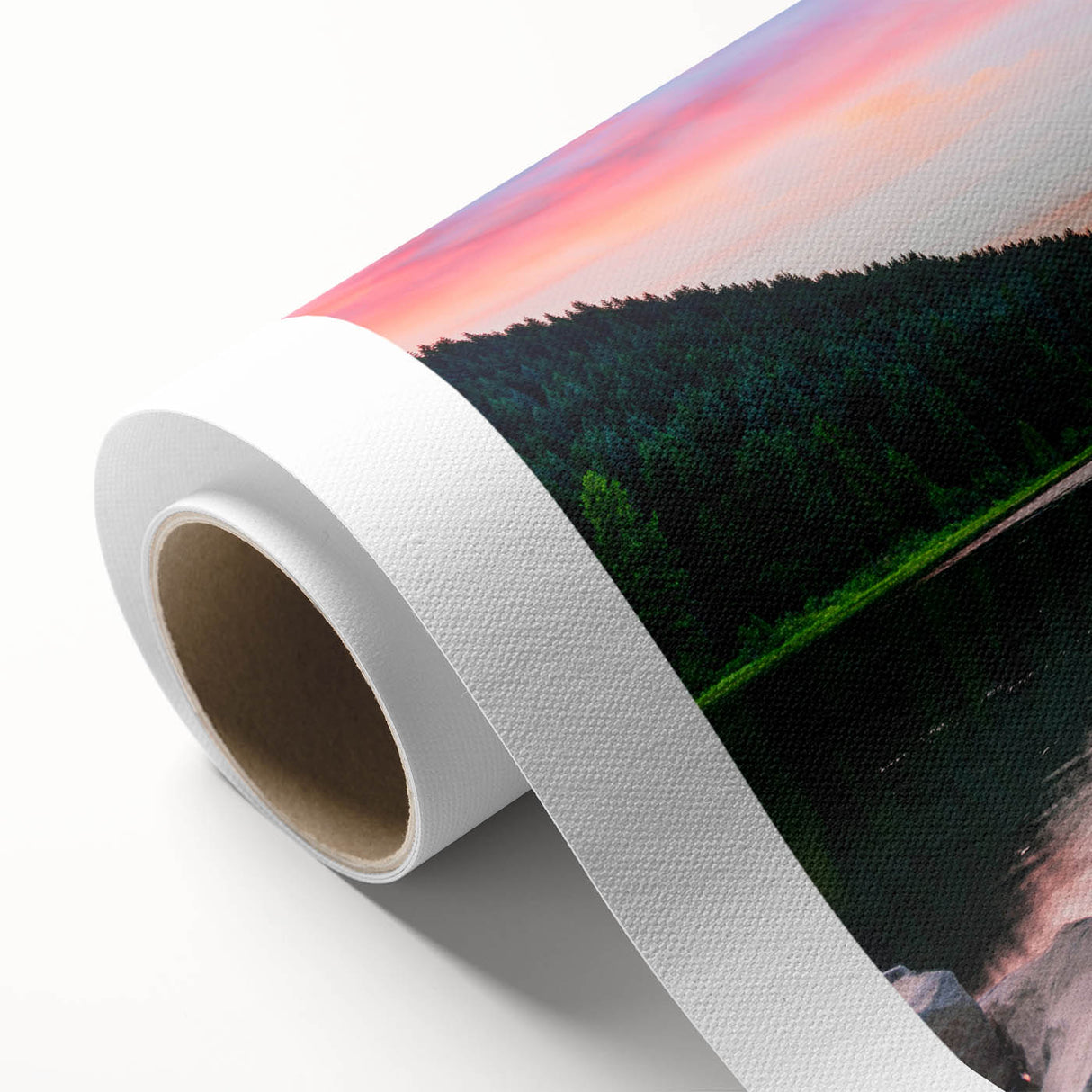 Stunning rolled canvas wall art showcasing a serene mountain landscape design, featuring vibrant colors and intricate details, perfect for home decor enhancement.