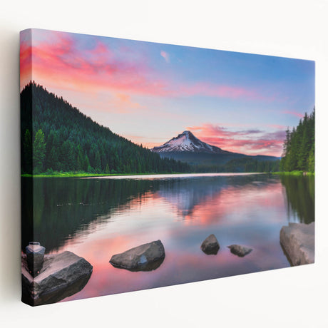 Stretched canvas wall art depicting a stunning mountain landscape, showcasing vibrant colors and intricate details, perfect for enhancing modern home decor.