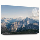 Acrylic glass wall art collection showcasing a stunning mountain landscape design. The piece features vibrant colors and intricate details, perfect for modern home decor.