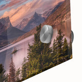 Close-up of a vibrant acrylic glass wall art collection featuring stunning mountain landscapes, showcasing rich colors and intricate details perfect for home decor.