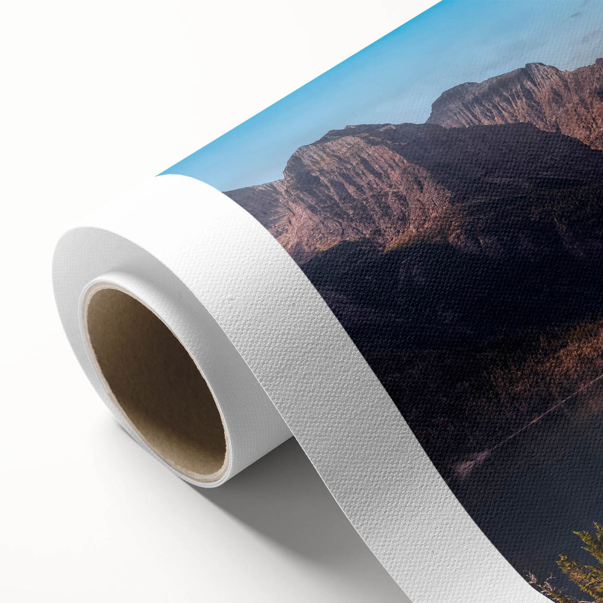 Stunning rolled canvas featuring a vibrant mountain landscape design in rich colors, perfect for enhancing home decor. Ideal for nature lovers and art enthusiasts.