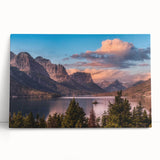 Stretched canvas wall art showcasing a vibrant mountain landscape design, featuring rich colors and detailed textures, perfect for modern home decor accents.