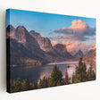 Stretched canvas wall art featuring a stunning mountain landscape design, showcasing vibrant colors and intricate details, perfect for enhancing home decor.