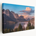 Stretched canvas wall art featuring a stunning mountain landscape design, showcasing vibrant colors and intricate details, perfect for enhancing home decor.