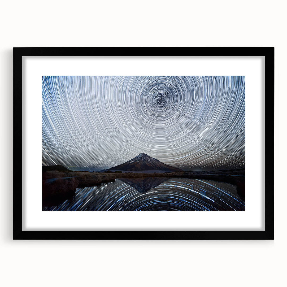 Framed wall art collection showcasing a serene mountain landscape design in black frame with matting, perfect for enhancing modern home decor.