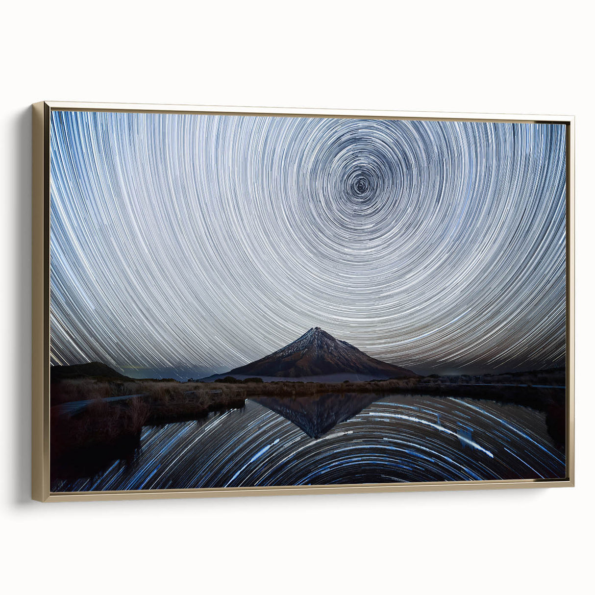 Framed canvas wall art showcasing a stunning mountain landscape design with vibrant colors and a sleek gold frame, perfect for modern home decor.