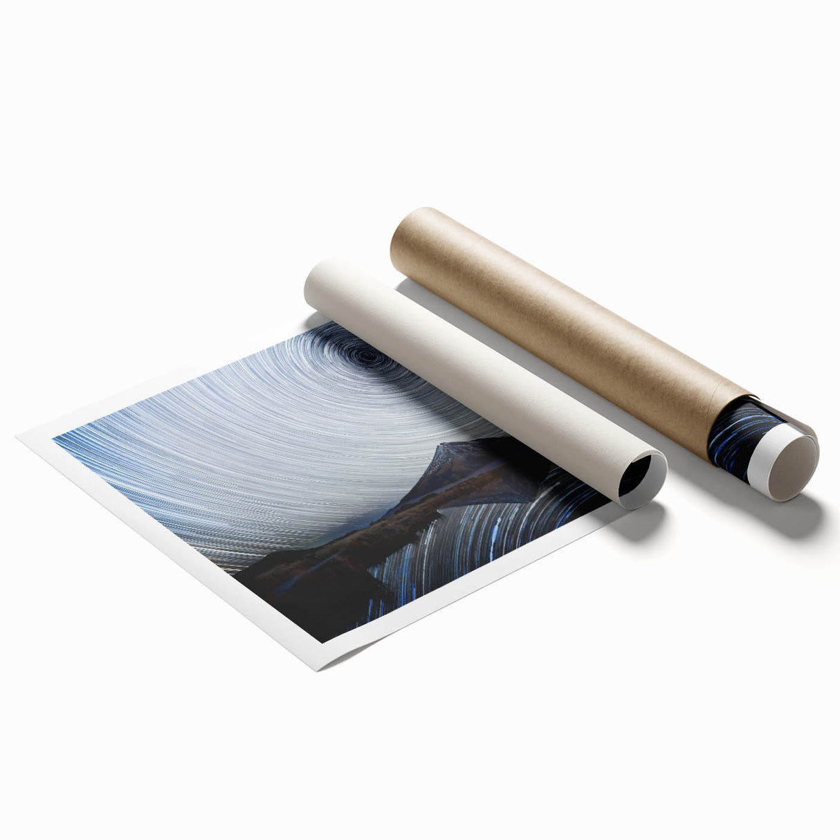 Stunning rolled print showcasing a vibrant mountain landscape design, featuring rich colors and intricate details, ideal for home decor or art collection.