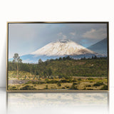 Framed acrylic wall art featuring a stunning mountain landscape design in gold tones, perfect for adding elegance to any home decor. This piece captures serene peaks and vibrant skies, enhancing the ambiance of living spaces.