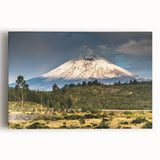 Stretched canvas wall art showcasing a vibrant mountain landscape design with rich colors, perfect for enhancing home decor and creating an inviting atmosphere.