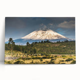 Stretched canvas wall art featuring a vibrant mountain landscape design, showcasing rich colors and intricate details, perfect for home decor or office spaces.