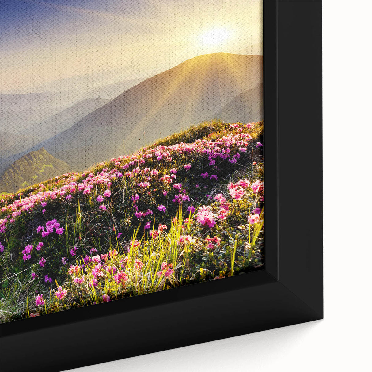Framed canvas wall art showcasing a stunning mountain landscape design with vibrant colors and intricate details, perfect for interior decor and nature lovers.