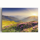 Stretched canvas wall art showcasing a breathtaking mountain landscape design, featuring vibrant colors and intricate details, perfect for enhancing home decor.