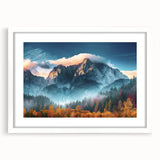 Framed landscape wall art collection showcasing majestic mountains in earthy tones, set against a white mat for a modern aesthetic. Perfect for home decor.