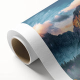 Stunning rolled canvas wall art showcasing a serene mountain landscape with vibrant colors and detailed textures, ideal for home decor and nature enthusiasts.