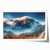 Vibrant wall art print showcasing a serene mountain landscape design in rich colors, rolled for easy shipping and display, perfect for home decor enthusiasts.