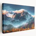 Stretched canvas wall art depicting a serene mountain landscape with vivid colors and intricate design, perfect for home decor and nature enthusiasts.
