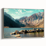 Framed canvas wall art showcasing a stunning mountain landscape design with silver accents, ideal for adding a touch of elegance to modern home decor.