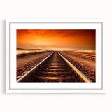 Framed wall art collection showcasing a scenic railroad landscape design, featuring a white mat and frame, ideal for home decor enhancement.