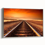 Framed canvas wall art showcasing a stunning landscape with railroad design, featuring silver accents and a modern aesthetic, perfect for home decor enhancement.