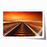 Vibrant landscape railroad wall art print showcasing a scenic train journey through lush greenery, perfect for home decor enthusiasts and art collectors.