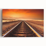 Stretched canvas wall art depicting a vibrant landscape with a railroad, showcasing rich colors and intricate details, perfect for home decor enthusiasts.