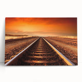 Stretched canvas wall art showcasing a vibrant landscape with railroad tracks, featuring a blend of green and blue hues, perfect for modern home decor.