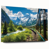 Acrylic glass wall art collection showcasing a vibrant landscape and railroad design, viewed from the side without pins, ideal for modern home decor.